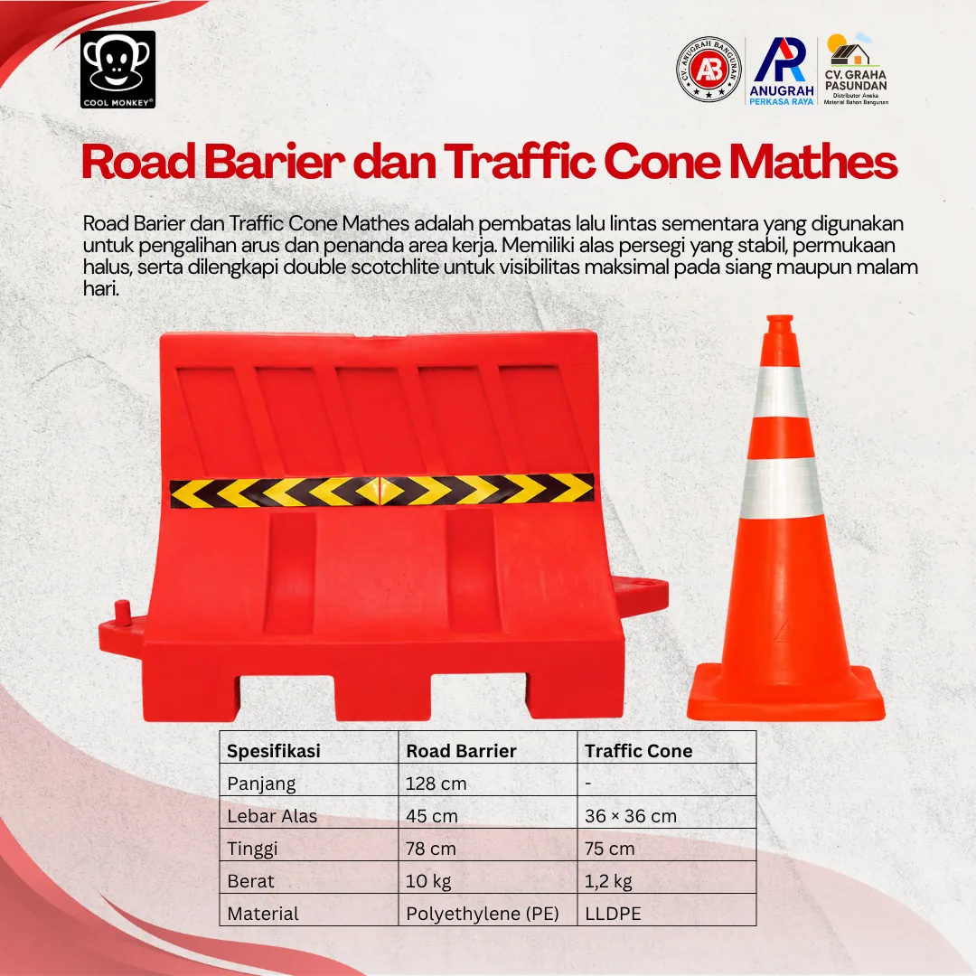 ROAD BARRIER & TRAFFIC CONE MATHES dari COOL MONKEY – CV Anugrah Bangunan